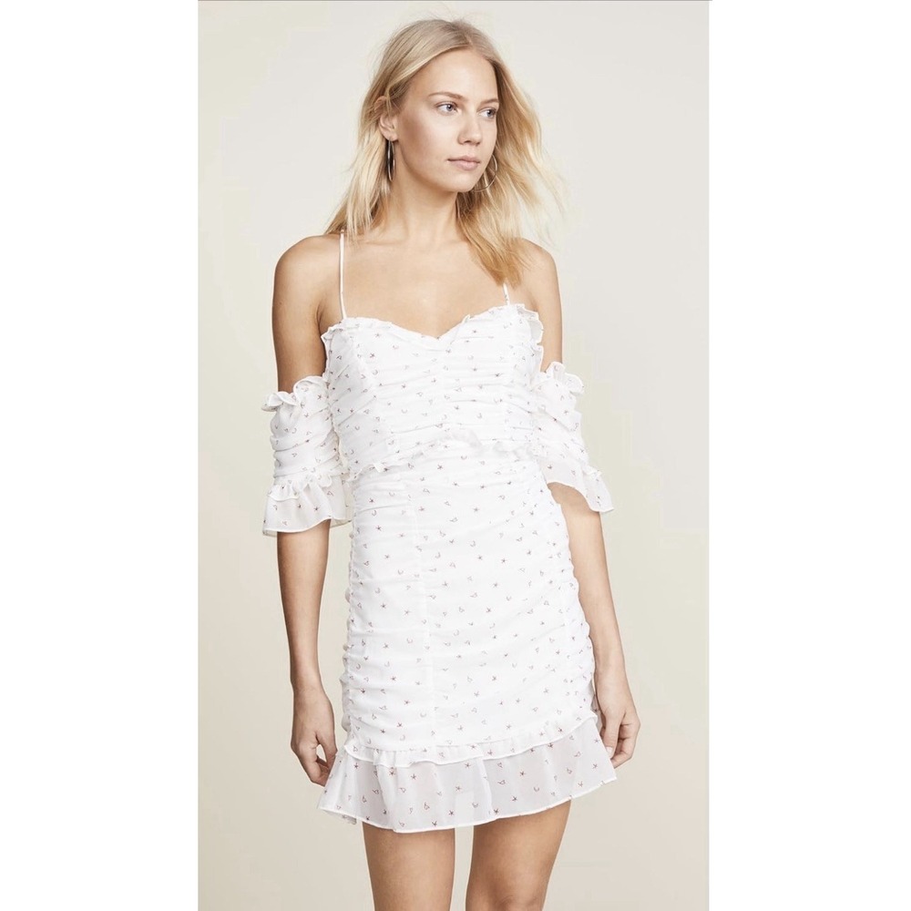 For Love & Lemons La Brooke Mini Dress Jamie King White Stars Hearts Size Small‎